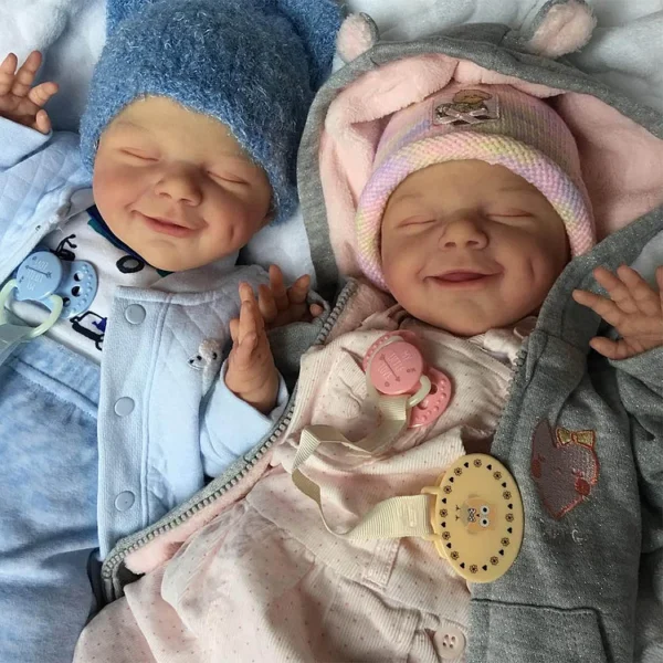 [New2022]20” Asleep Newborn Twin Girls Named Suma and Tuscy Handmade Soft Silicone Body Reborn Baby Doll,with Pacifier and Bottle
