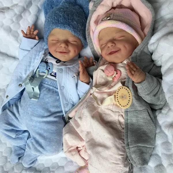 [New2022]20” Asleep Newborn Twin Girls Named Suma and Tuscy Handmade Soft Silicone Body Reborn Baby Doll,with Pacifier and Bottle - Image 2