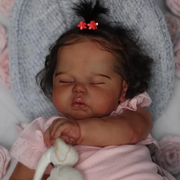 [Heartbeat & Sound] 20" Lifelike Poseable Newborn African American Dolls Kids Play Gift Reborn Baby Doll Girl Elimer