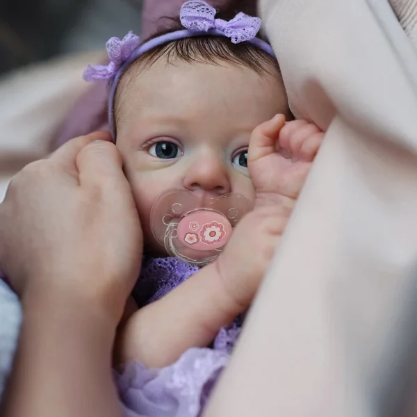 [🔊Heartbeat Sound and Breath💝]18'' Cloth Body Reborn Baby Newborn Girl Doll Named Reinde with Brown Hair - Image 2