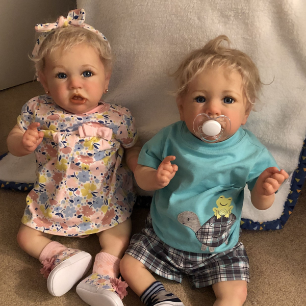 [Twins Girl and Boy] 20'' Realistic Reborn Twins Marrisa and Rosson Truly Toddler Silicone Newborn Baby Doll, Birthday Gift