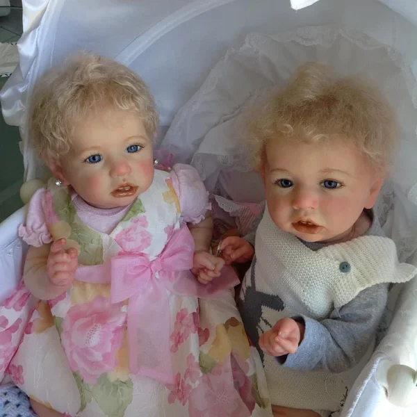 [Reborn Boy and Girl Twins] 20'' Realistic Toddler Girl and Boy Twins Reborn Baby Dolls with Curly Blonde Hair Cecilia and Celab