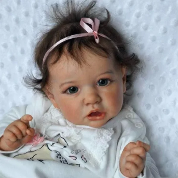 Super Lovely 20'' Lifelike Alina Reborn Toddler Silicone Vinyl Baby Doll Girl with Rooted Brown Hair, Best Gift for Children