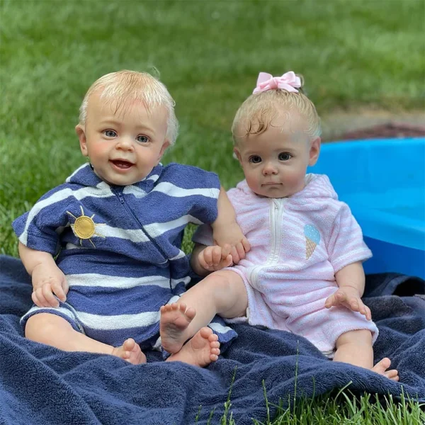 20" Twins Boy Simon and Girl Silina Soft Cloth Body Reborn Toddlers Baby Doll With Blonde Hair