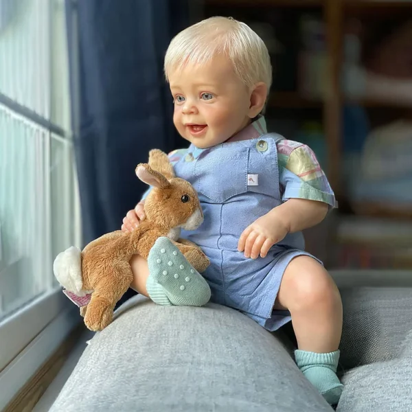 20" Innocent and Cute Cloth Body Toddler Boys Baby Doll Dercy With Blue Eyes and Blond Hair - Image 2