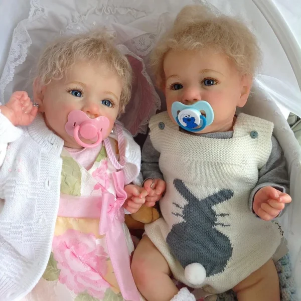 [Reborn Boy and Girl Twins] 20'' Realistic Toddler Girl and Boy Twins Reborn Baby Dolls with Curly Blonde Hair Cecilia and Celab - Image 2