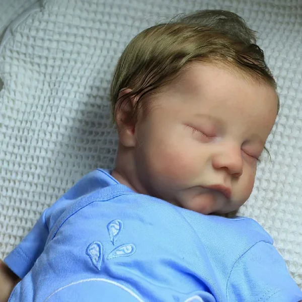 20" Newborn Lifelike Sleeping Baby Doll Boy Suntan Hand-Rooted Brown Hair with Heartbeat💖 & Sound🔊
