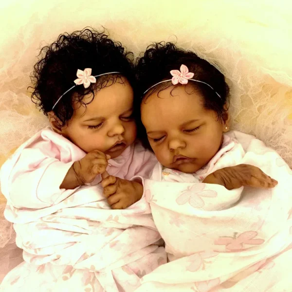 17'' Real Lifelike Black Twins Sister Johan and Lloyd African American Reborn Baby Doll Girl